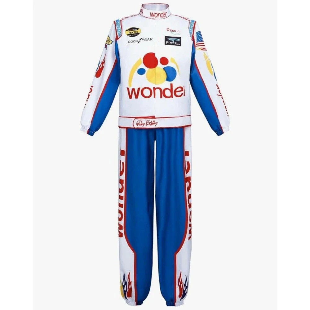 Adult‎ Ricky Bobby Racing Costume Jumpsuit Cap Hat Full Suit Set Outfit Men M